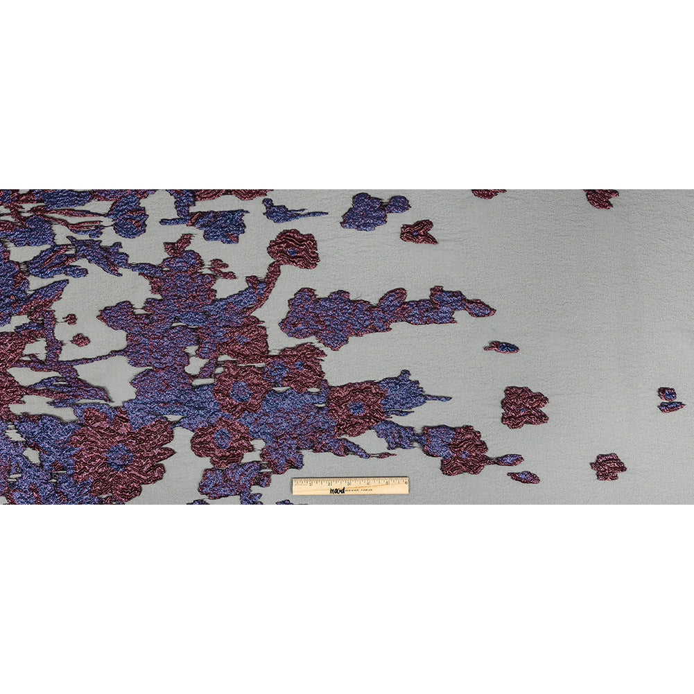 Metallic Royal, Burgundy and Black Abstract Luxury Burnout Brocade