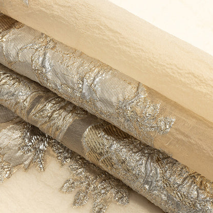 Metallic Silver and Beige Floral Luxury Burnout Brocade Folded