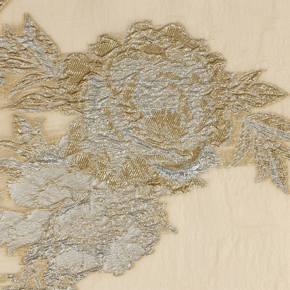 Metallic Silver and Beige Floral Luxury Burnout Brocade