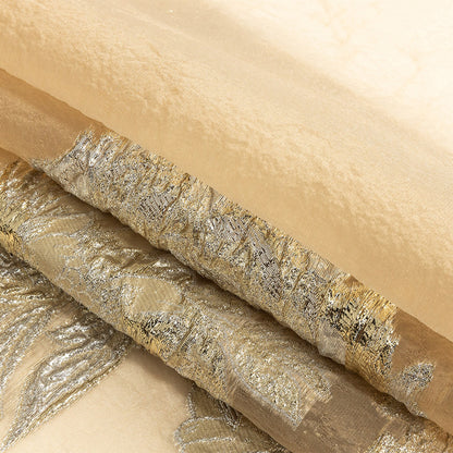 Metallic Gold, Silver and Beige Floral Luxury Burnout Brocade Folded