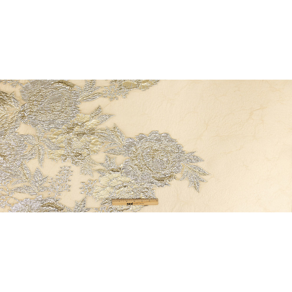 Metallic Gold, Silver and Beige Floral Luxury Burnout Brocade Full
