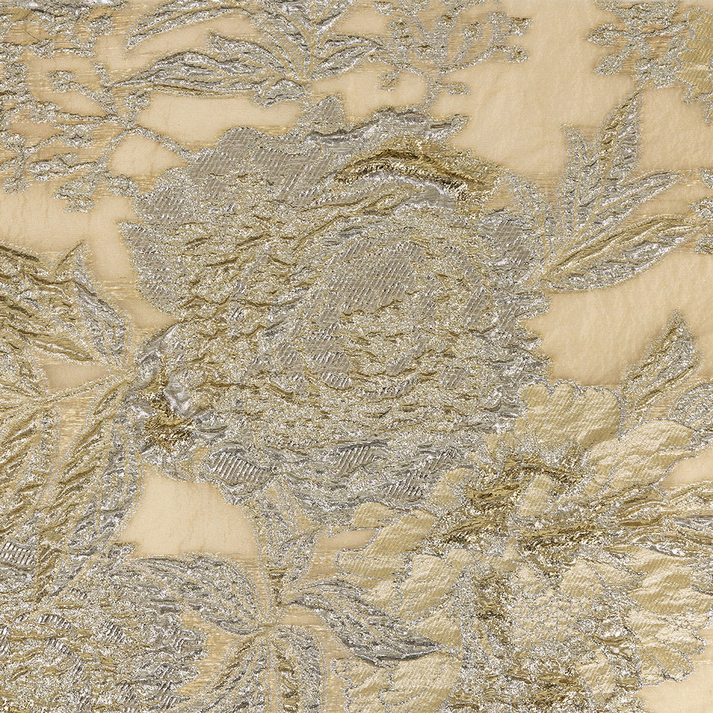 Metallic Gold, Silver and Beige Floral Luxury Burnout Brocade