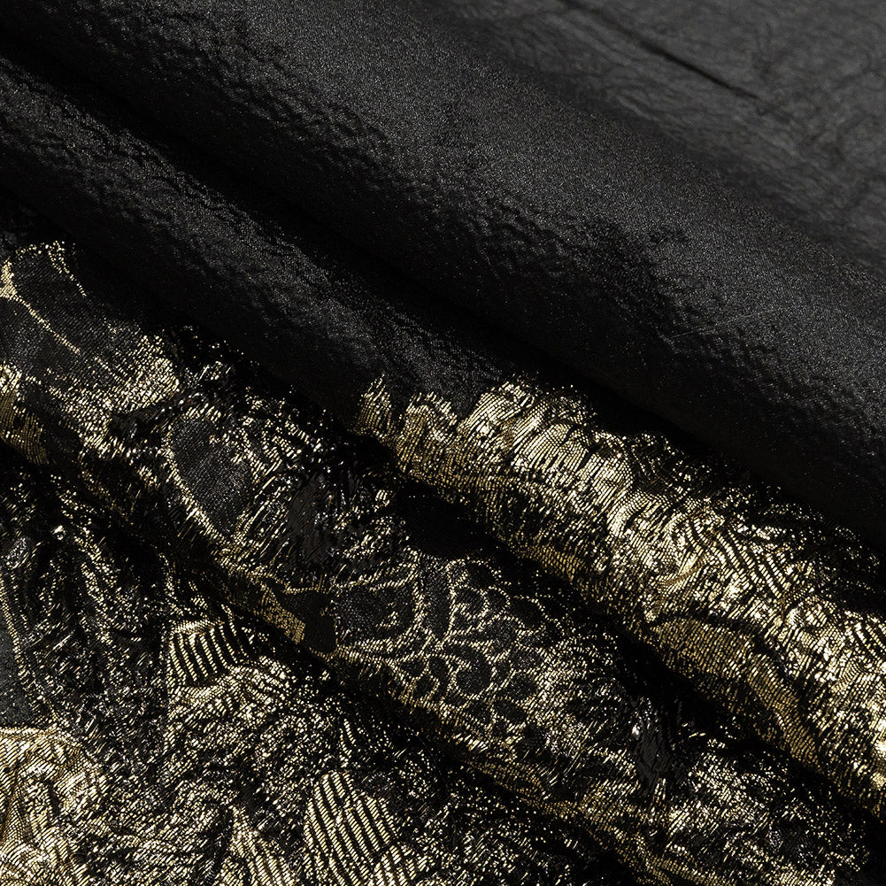 Metallic Gold and Black Floral Luxury Burnout Brocade Folded