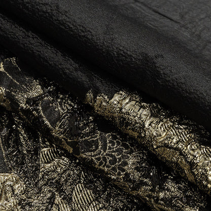 Metallic Gold and Black Floral Luxury Burnout Brocade Folded