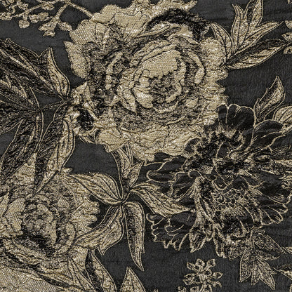 Metallic Gold and Black Floral Luxury Burnout Brocade
