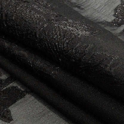 Metallic Black Floral Outlines Luxury Burnout Brocade