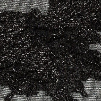 Metallic Black Floral Outlines Luxury Burnout Brocade