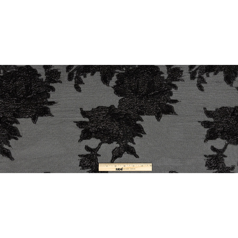 Metallic Black Floral Outlines Luxury Burnout Brocade - Full