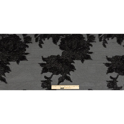 Metallic Black Floral Outlines Luxury Burnout Brocade
