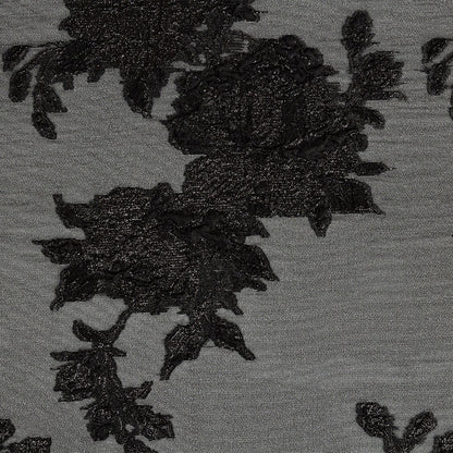 Metallic Black Floral Outlines Luxury Burnout Brocade