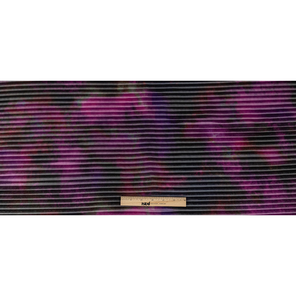 Accordion Pleated Organdy - Vivid Viola and Black Abstract - Full