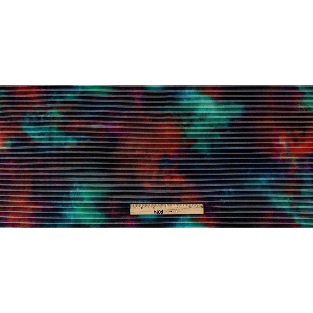 Accordion Pleated Organdy - Red, Green and Blue Abstract