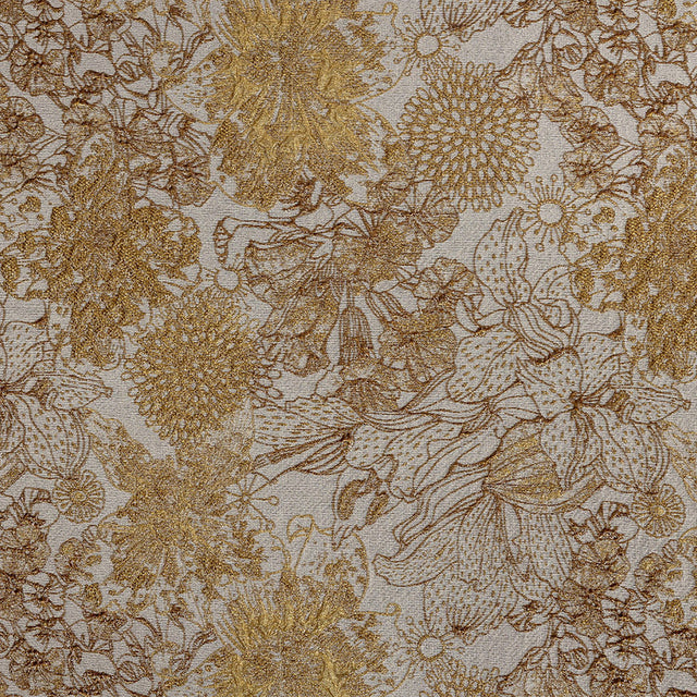 Metallic Antique Gold and Gray Floral Luxury Brocade