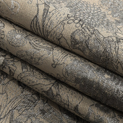 Brocado floral de lujo en color gris plomo metalizado y topo