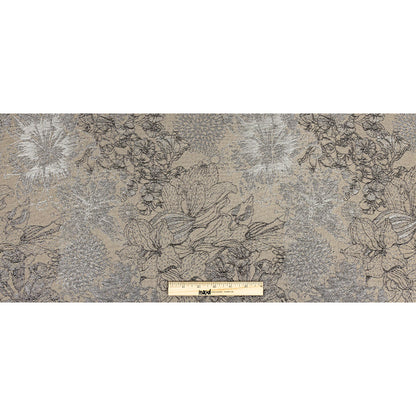 Brocado floral de lujo en color gris plomo metalizado y topo