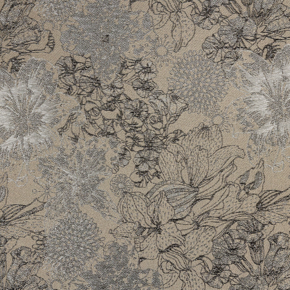 Metallic Gunmetal and Taupe Floral Luxury Brocade