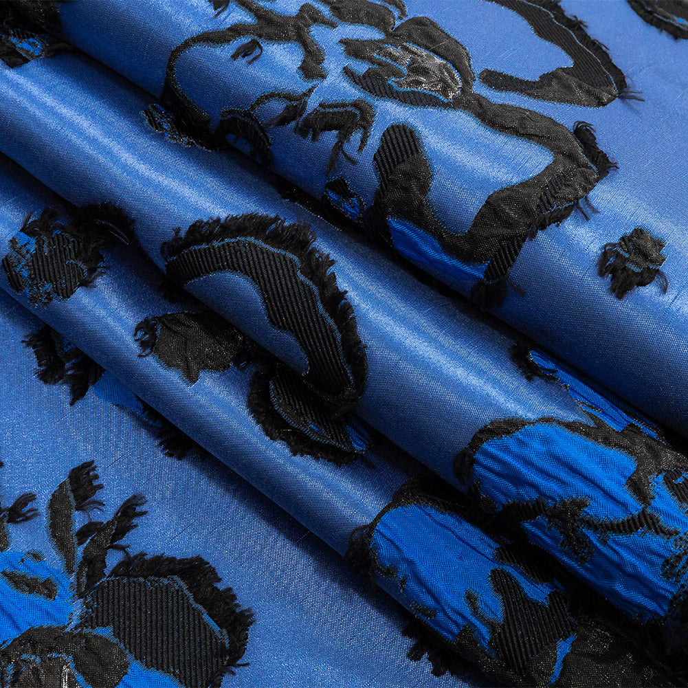 Cobalt and Black Floral Luxury Brocade