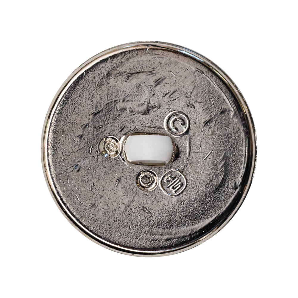 Italian White and Silver Round 2-Piece Shank Back Button - 44L/28mm Detail