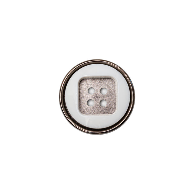 Italian White and Gunmetal 4-Hole 2-Piece Button - 24L/15mm