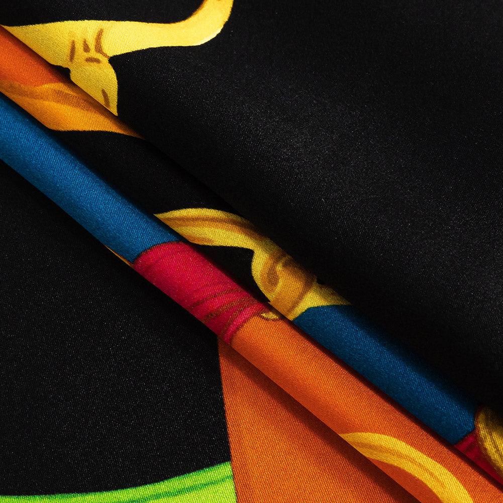 Mood Exclusive Italian Teal, Orange and Gold Chains and Purse Straps Digitally Printed Silk Charmeuse Folded