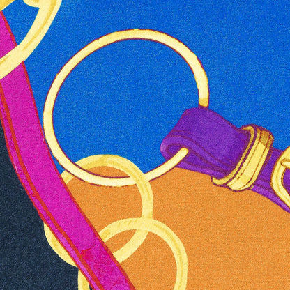 Mood Exclusive Italian Royal Blue, Orange and Gold Chains and Purse Straps Digitally Printed Silk Charmeuse Detail