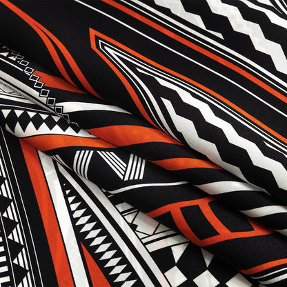 Mood Exclusive Italian Black, Red and White Geometric Digitally Printed Silk Charmeuse Panel Folded