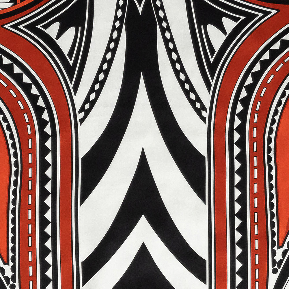 Mood Exclusive Italian Black, Red and White Geometric Digitally Printed Silk Charmeuse Panel Detail