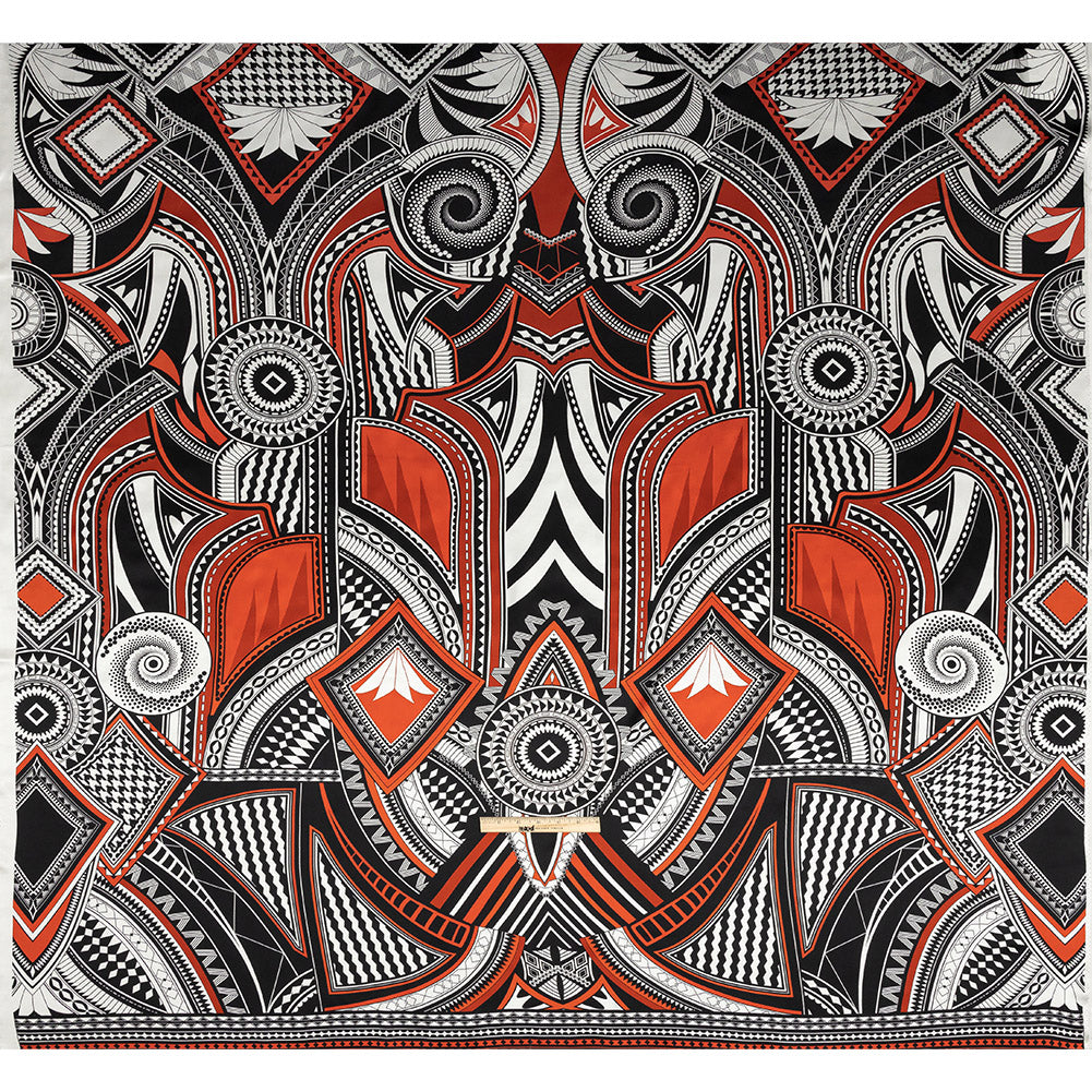 Mood Exclusive Italian Black, Red and White Geometric Digitally Printed Silk Charmeuse Panel Full