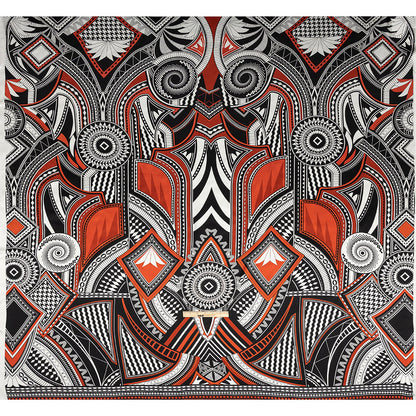 Mood Exclusive Italian Black, Red and White Geometric Digitally Printed Silk Charmeuse Panel Full