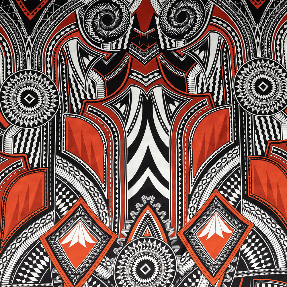 Mood Exclusive Italian Black, Red and White Geometric Digitally Printed Silk Charmeuse Panel