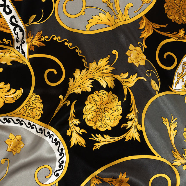 Mood Exclusive Italian Black, Gold and Gunmetal Ornate Digitally Printed Silk Charmeuse