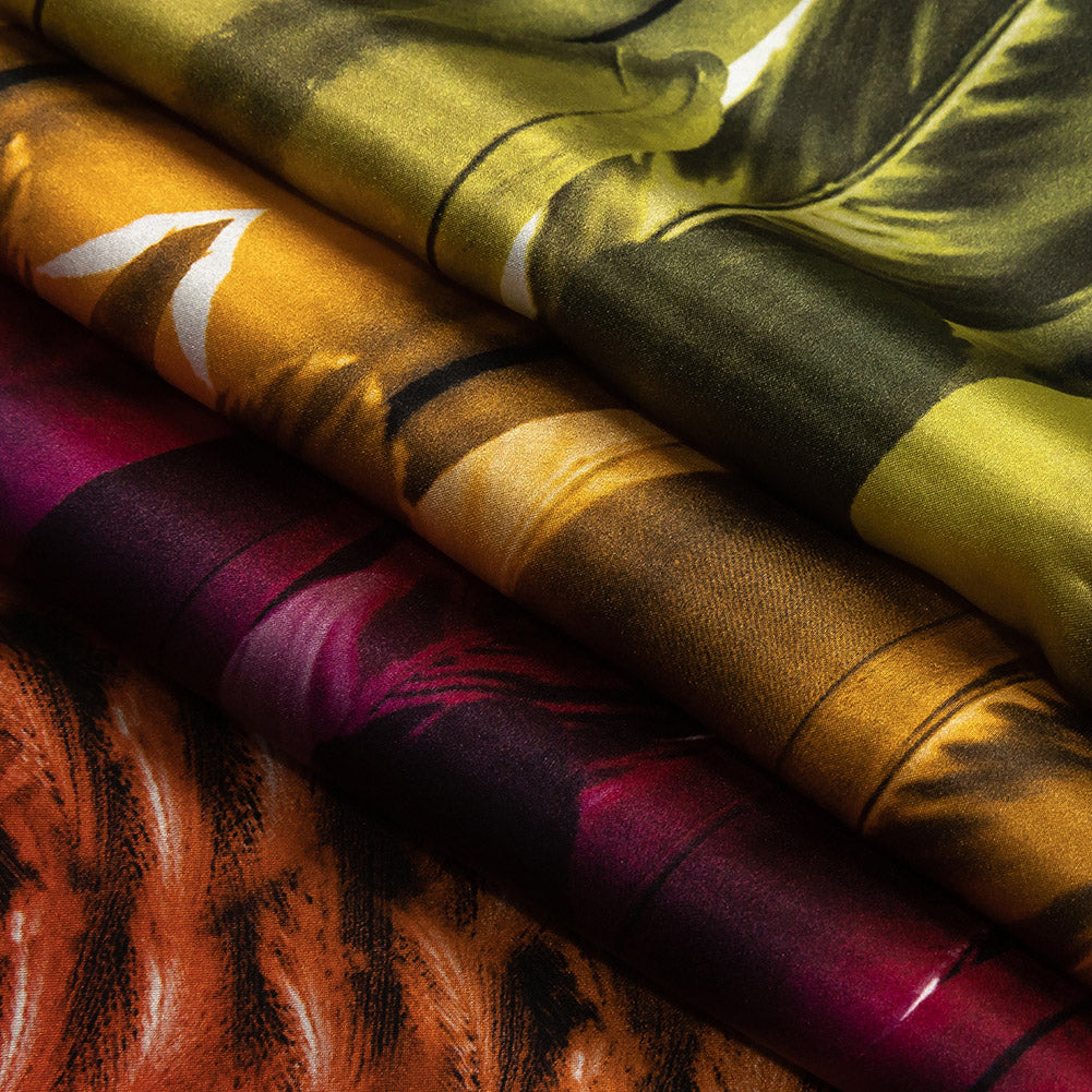 Mood Exclusive Italian Rainbow Feathers Digitally Printed Silk Charmeuse Panel Folded