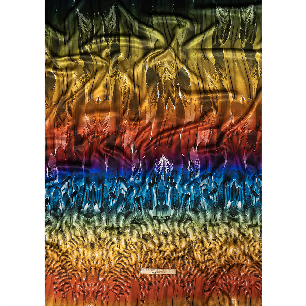Mood Exclusive Italian Rainbow Feathers Digitally Printed Silk Charmeuse Panel Full
