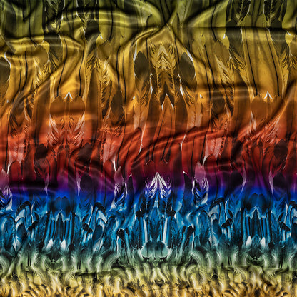Mood Exclusive Italian Rainbow Feathers Digitally Printed Silk Charmeuse Panel