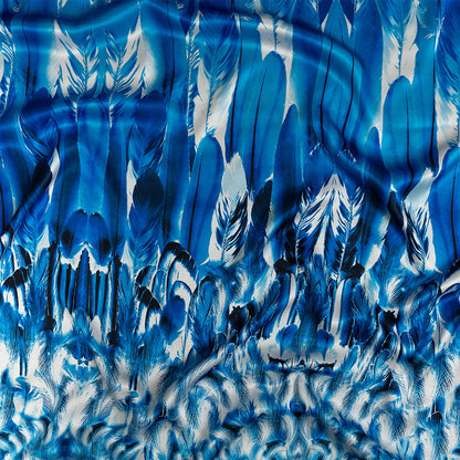 Mood Exclusive Italian Gradient Blue Feathers Digitally Printed Silk Charmeuse Panel