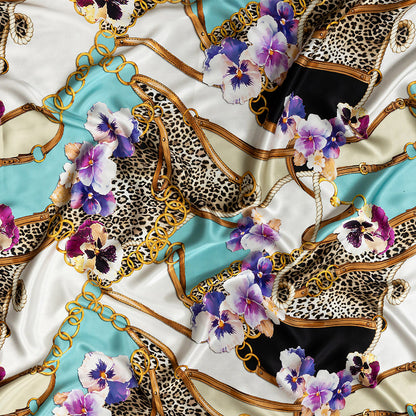Mood Exclusive Italian Chains, Straps, Flora and Leopard Spots Digitally Printed Silk Charmeuse Panel