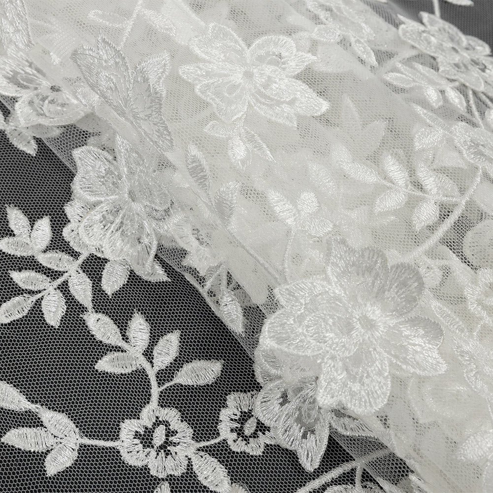 Angelo White Floral Embroidered Lace - Folded