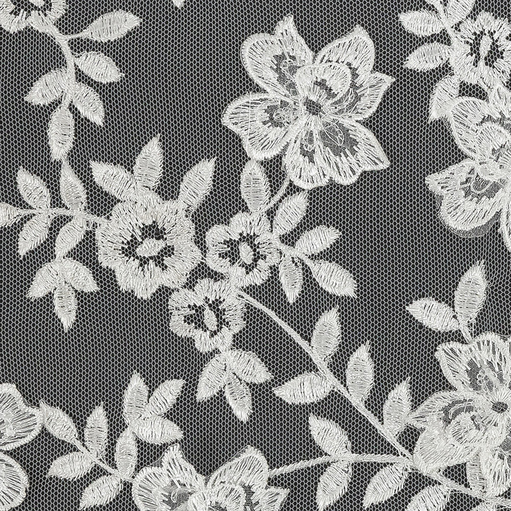 Angelo White Floral Embroidered Lace - Detail