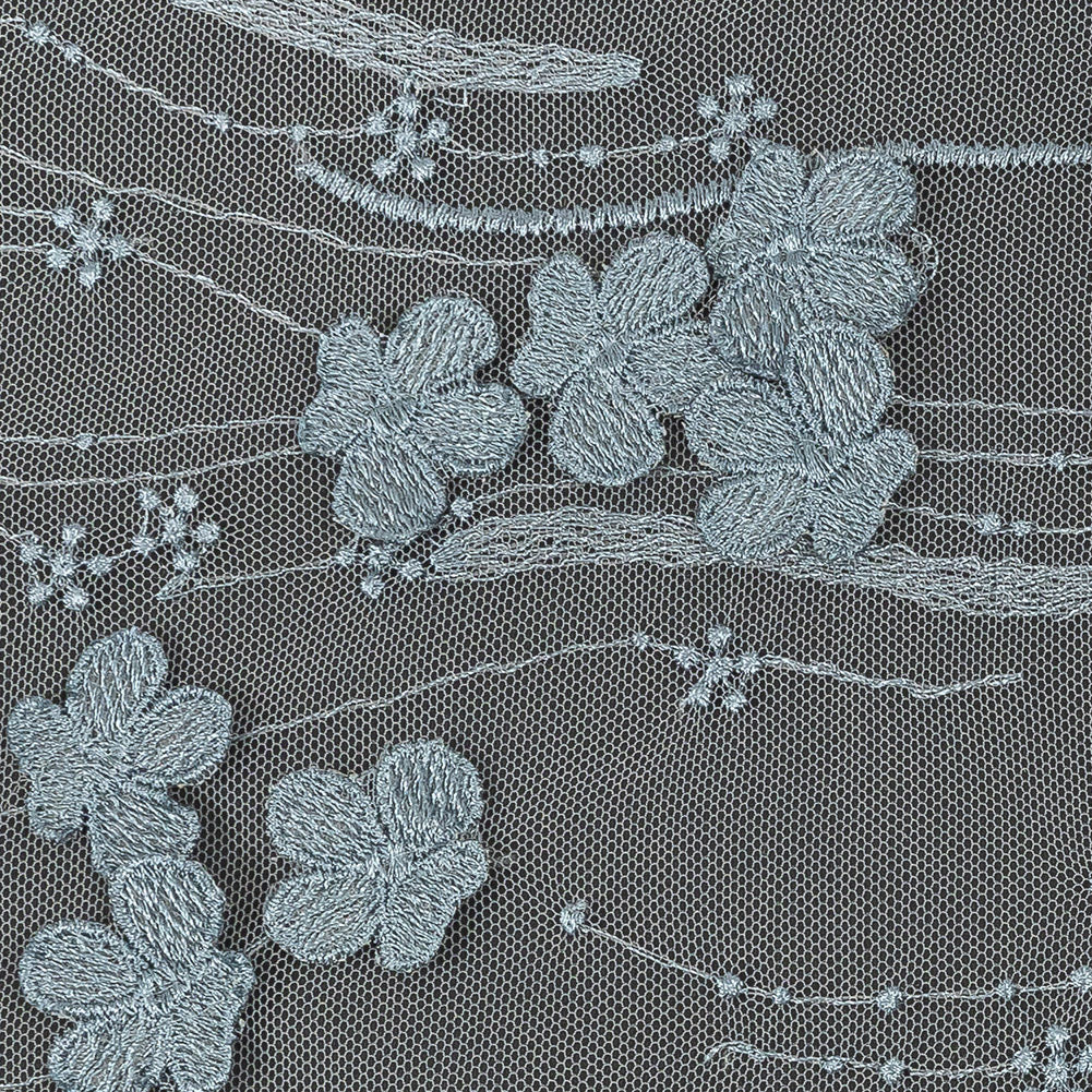 Mattia Steel Blue Floral Embroidered Lace