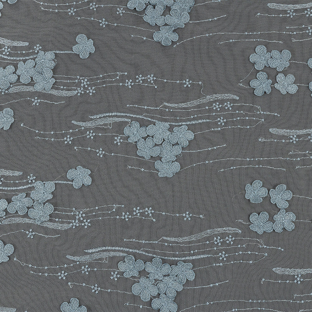 Mattia Steel Blue Floral Embroidered Lace