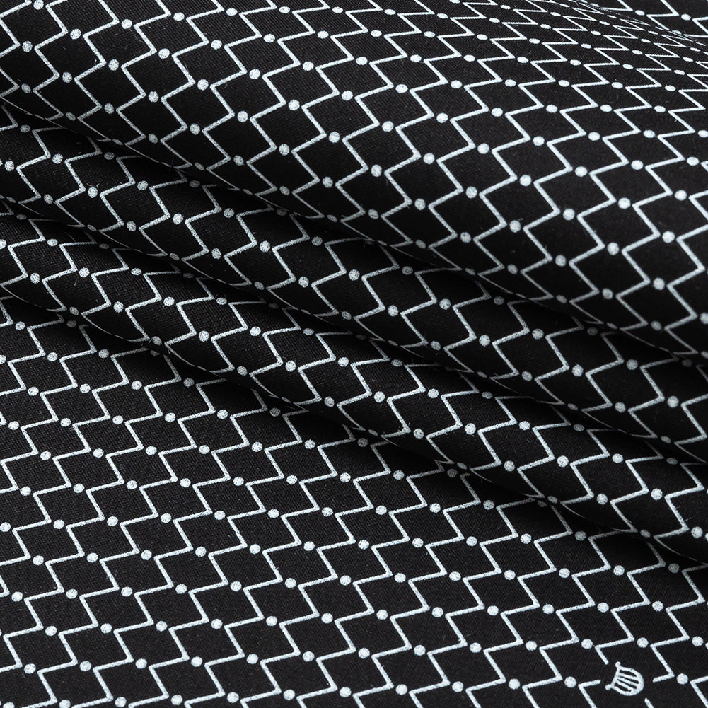 Italian Black and White Geometric Silk and Cotton Voile Detail