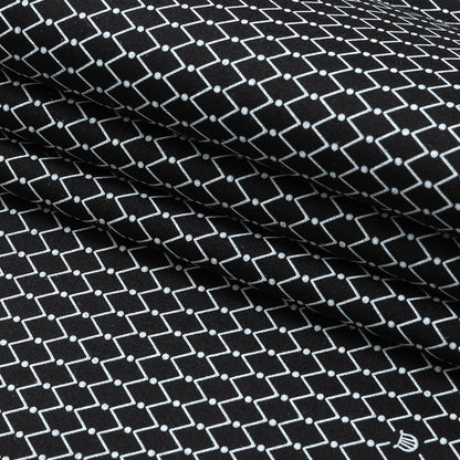 Italian Black and White Geometric Silk and Cotton Voile Detail