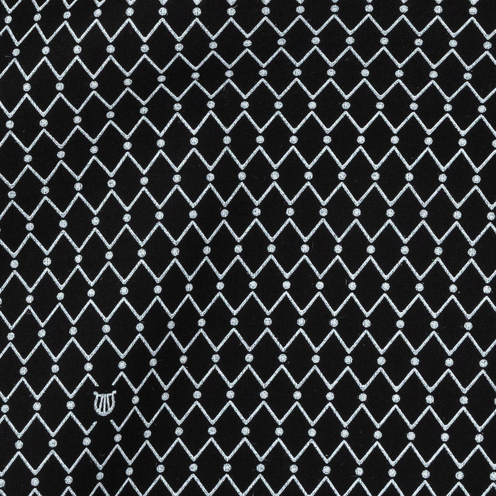 Italian Black and White Geometric Silk and Cotton Voile Full