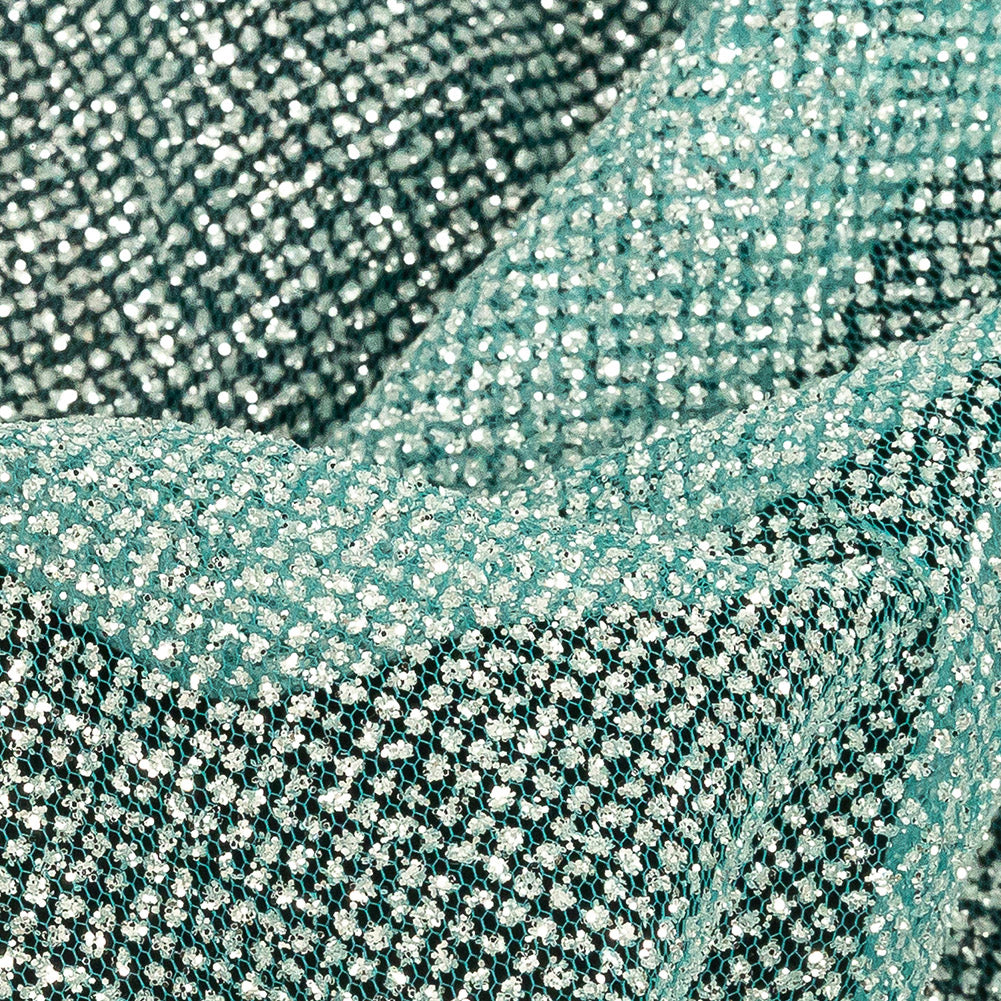 Tulle with Metallic Platinum Glitter - Lake Blue - Platina Collection - Detail