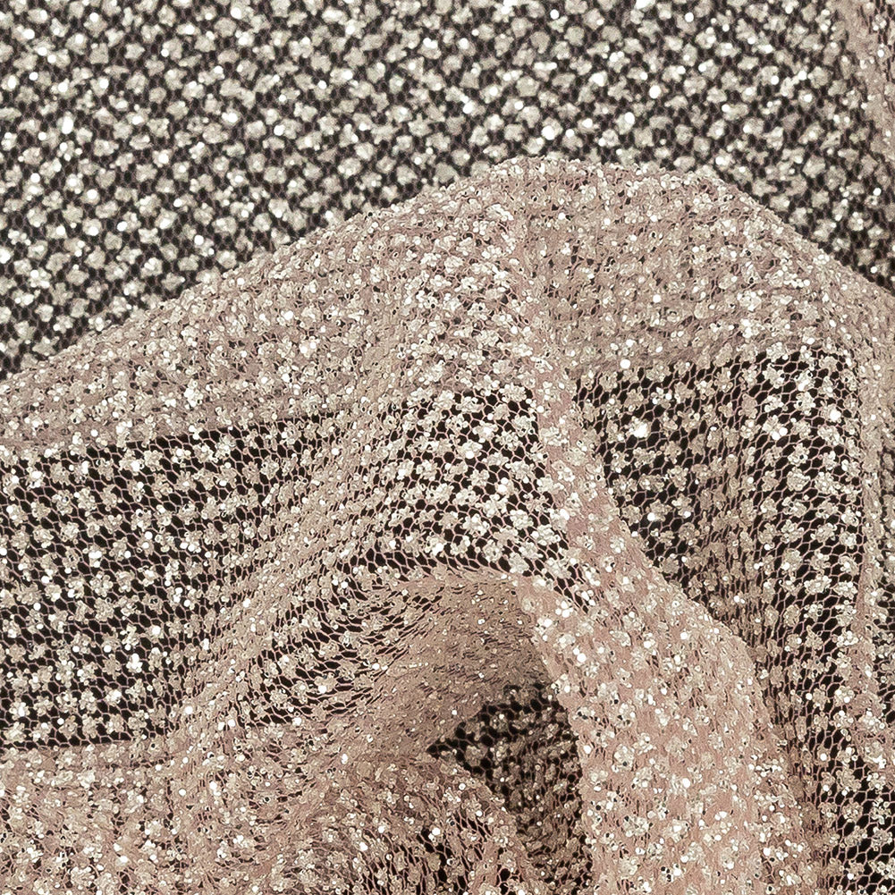 Tulle with Metallic Platinum Glitter - Dusty Rose - Platina Collection - Detail