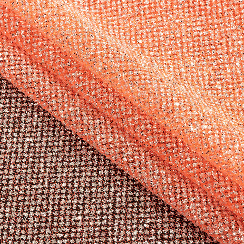 Tulle with Metallic Platinum Glitter - Neon Orange - Platina Collection - Folded