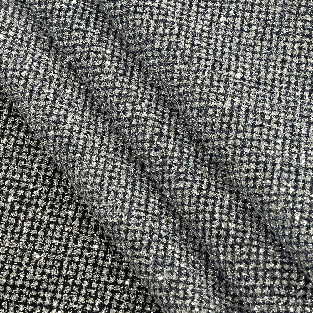 Tulle with Metallic Platinum Glitter - Navy Blue - Platina Collection - Folded