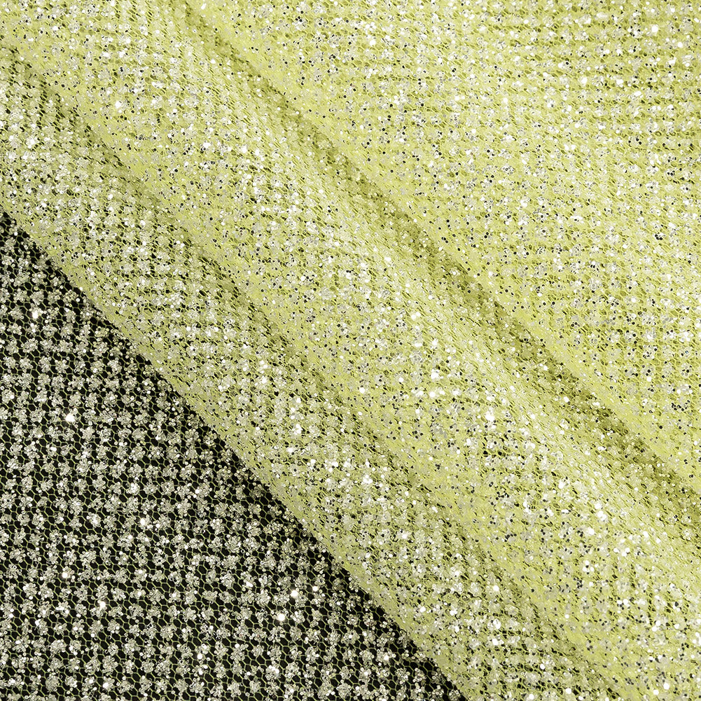 Tulle with Metallic Platinum Glitter - Pistachio Green - Platina Collection