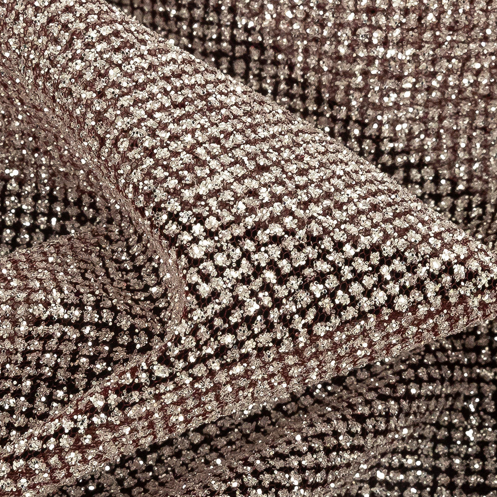 Tulle with Metallic Platinum Glitter - Claret - Platina Collection - Detail