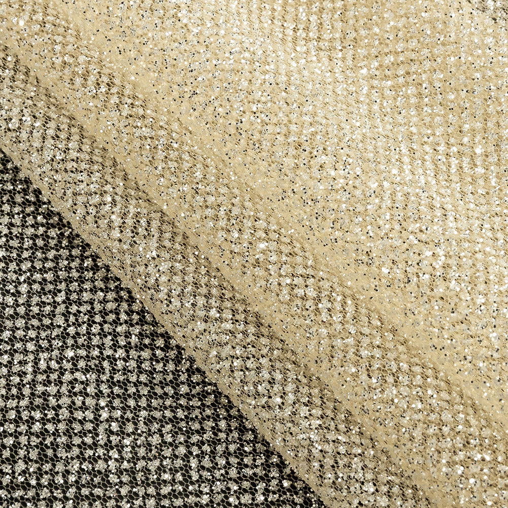 Tulle with Metallic Platinum Glitter - Light Caramel - Platina Collection - Folded
